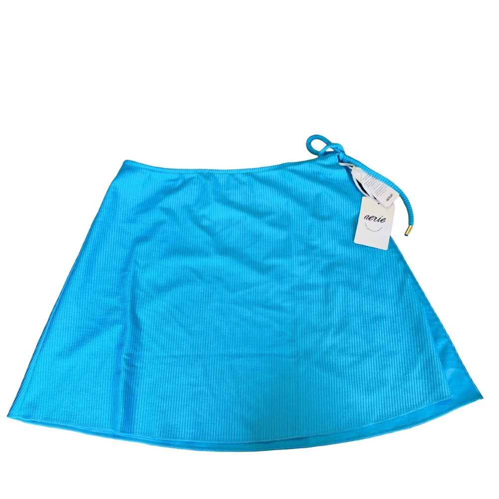 Aerie Size XS/S Turquoise Blue Ribbed Sarong Swim Cover Up Skirt Tie Side NWT